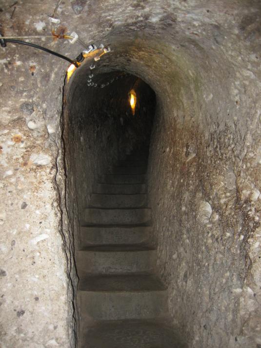 one of the tight stairwells in the underground city